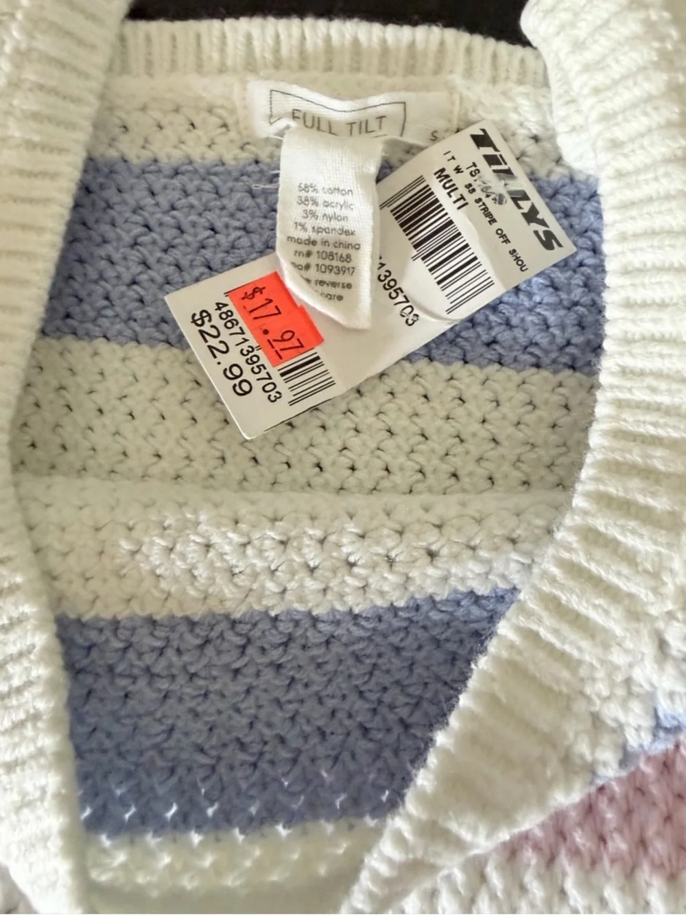 Full Tilt Striped Knit Top in Blue, Cream & Pink - Picture 3 of 4